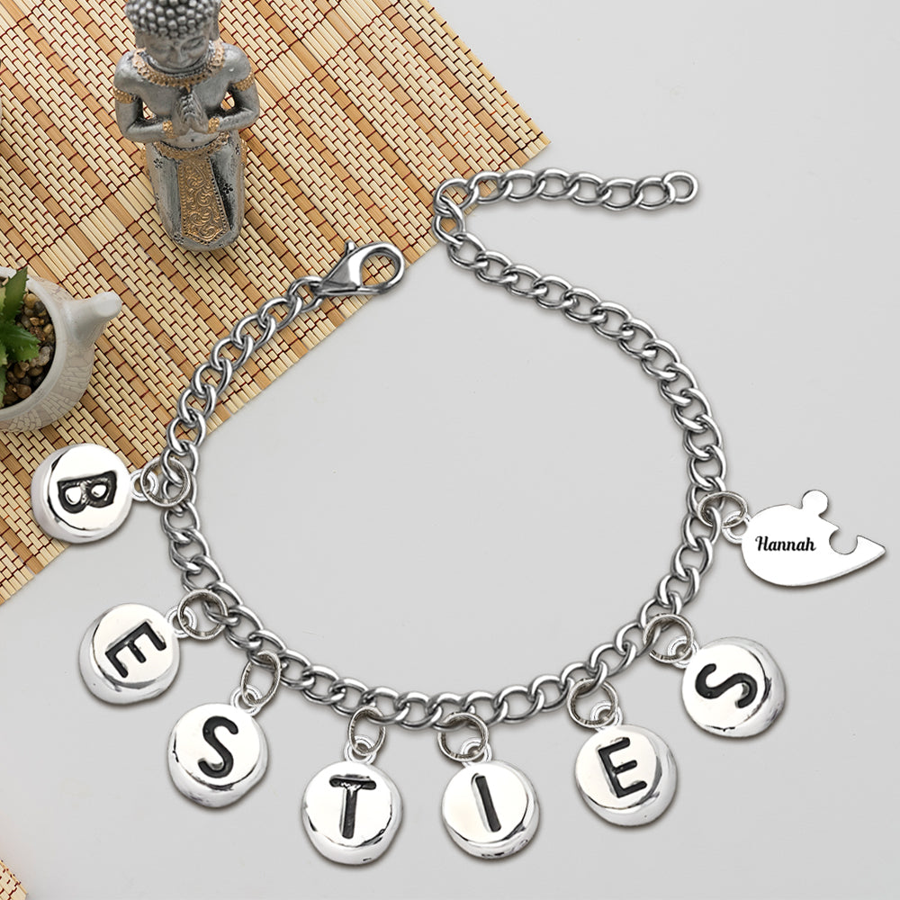 Besties Pieces Of Heart - Personalized Bestie Bracelet With Charms