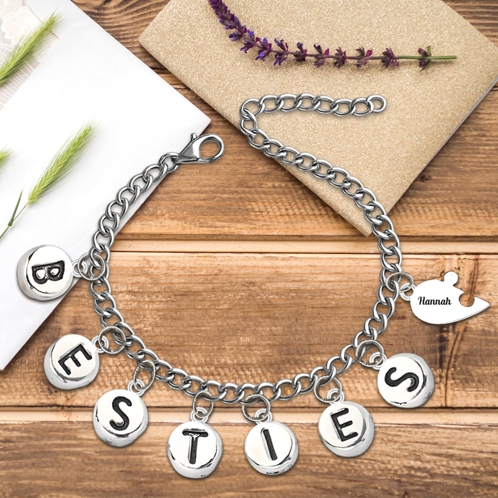 Besties Pieces Of Heart - Personalized Bestie Bracelet With Charms