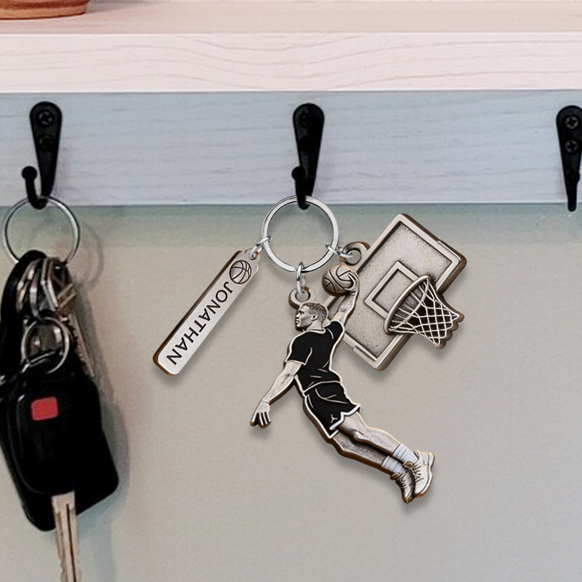 Porte-clés de basket personnalisé « Love Basketball » avec breloques