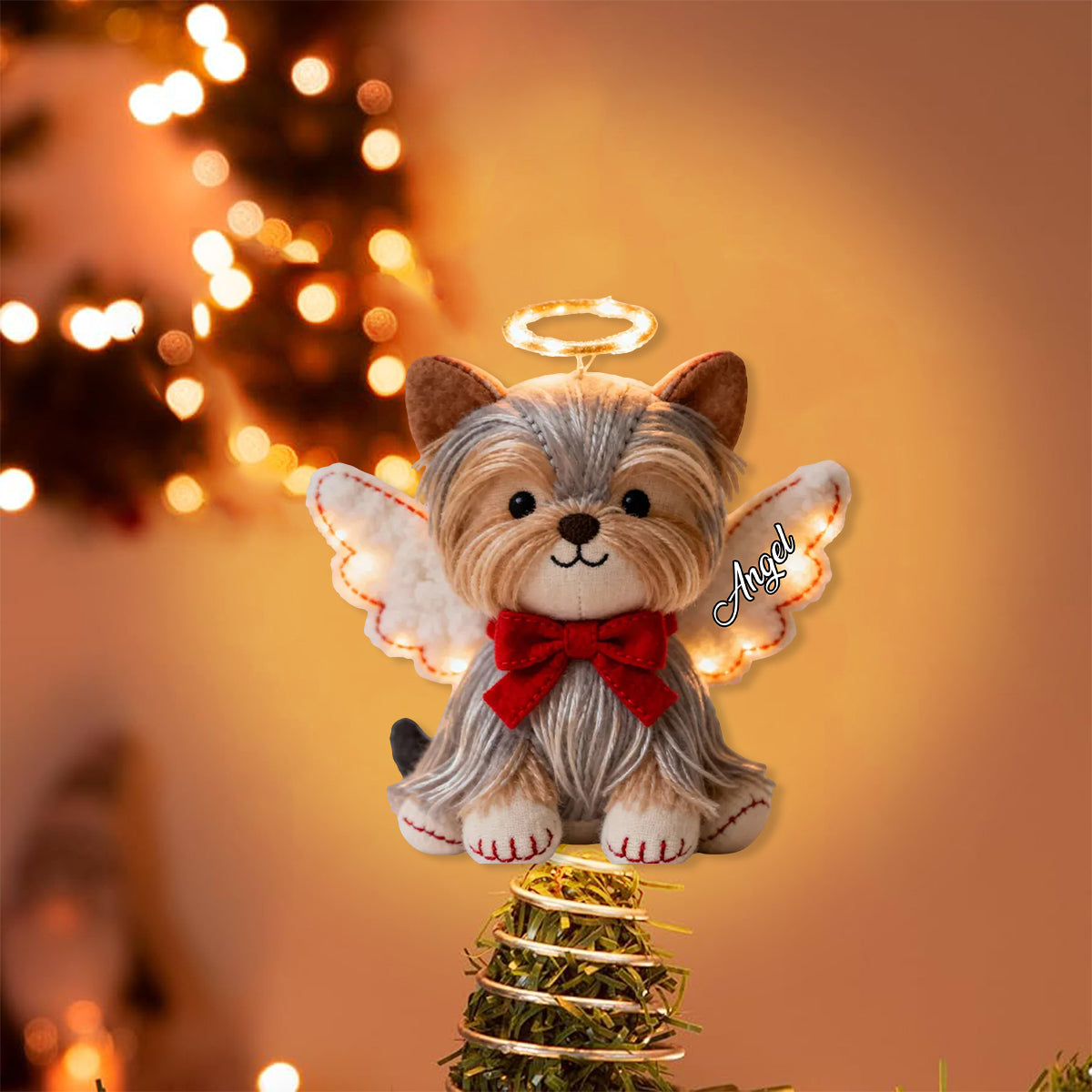 Merry Christmas - Personalized Dog LED Light Tree Topper