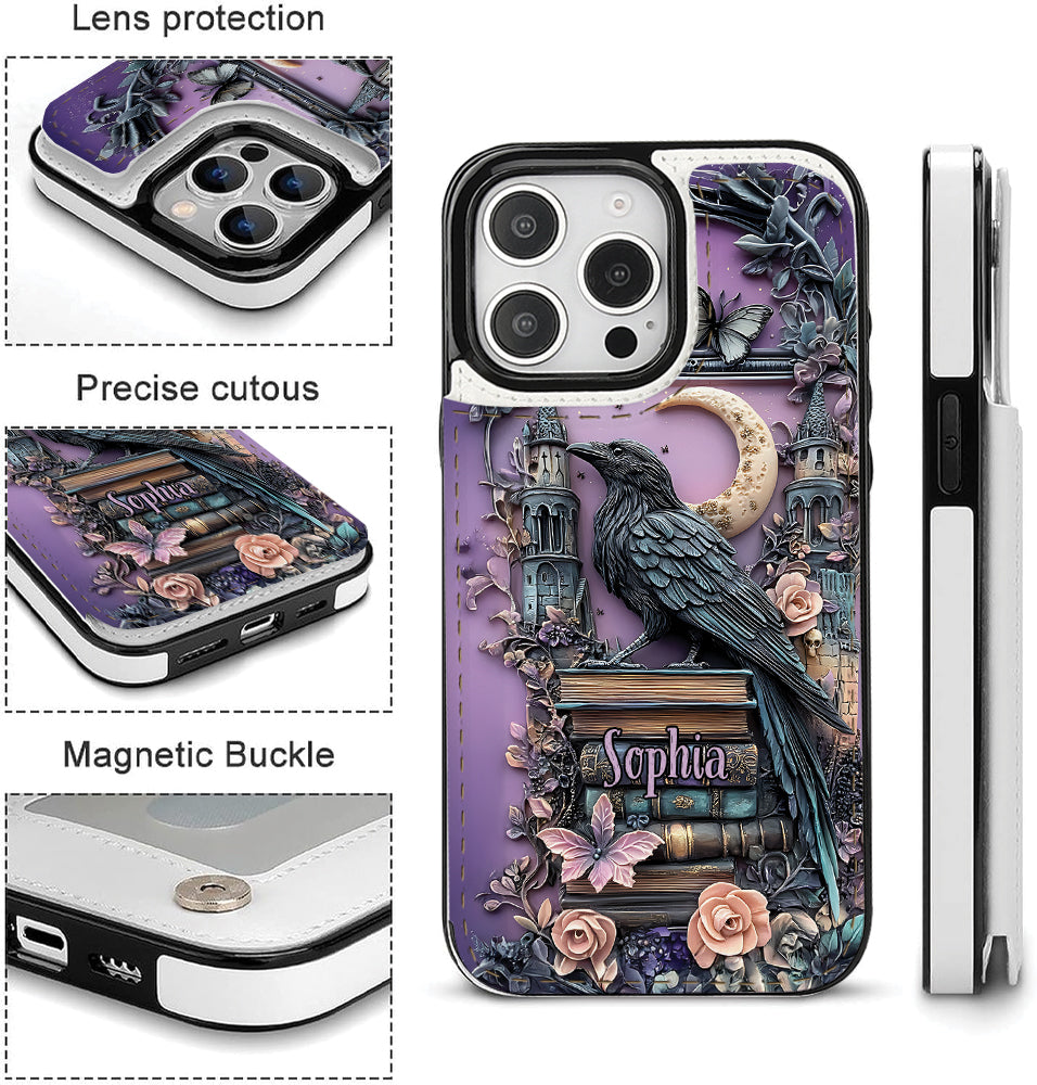 Étui portefeuille pliable personnalisé Dark Academia Book Reader - Étui de téléphone avec livre intégré