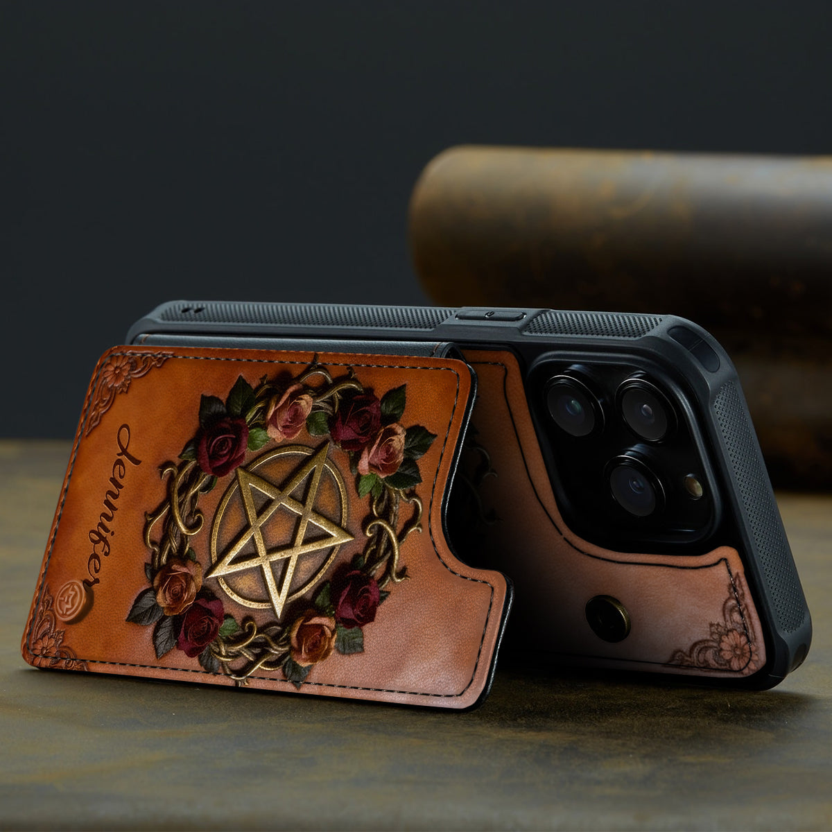 Étui portefeuille pour téléphone personnalisé avec symbole magique et sorcière, entièrement imprimé