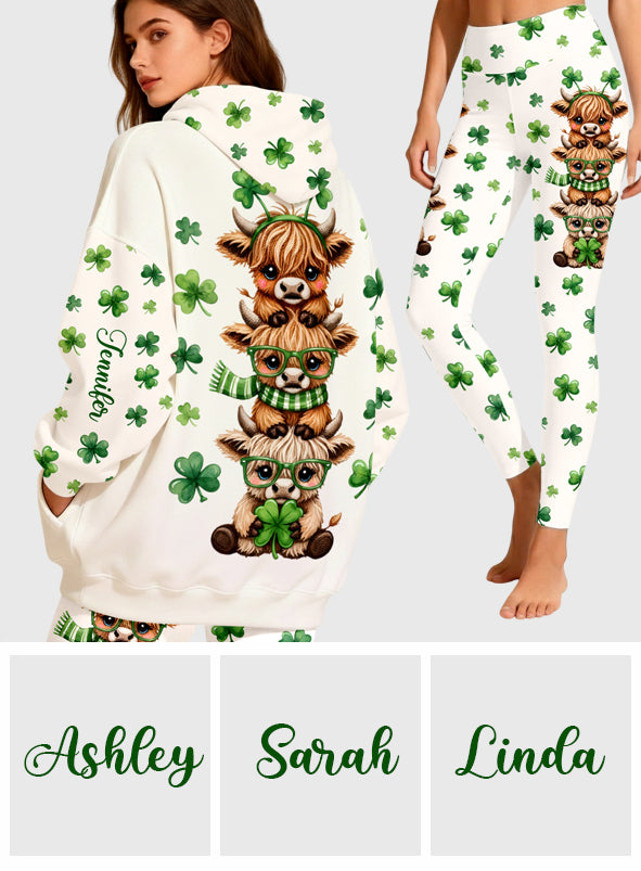 St. Patrick's Day Highland Cow - Personalized Highland Cow Hoodie and Leggings
