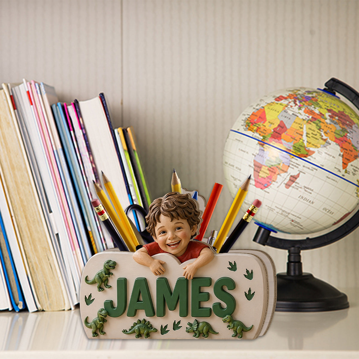 Special Name Wooden Pen Holder - Personalized Kid Wooden Desk Organizer
