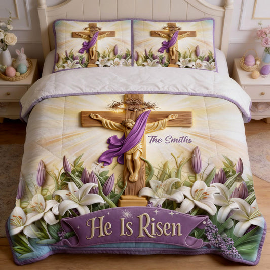 He Is Risen - Personalized Christian Quilt Set