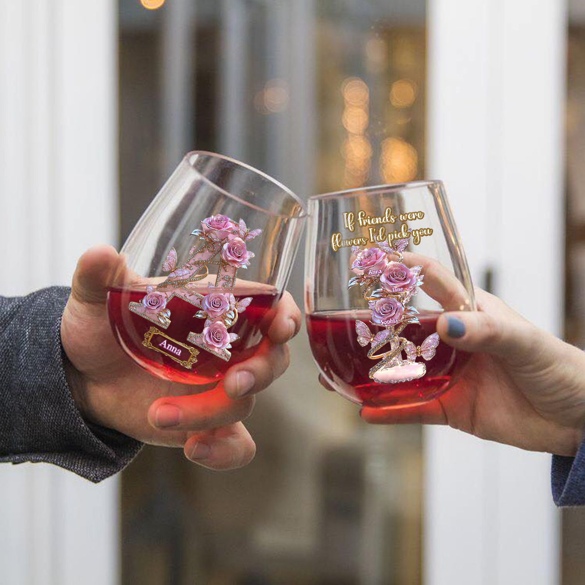 If Friends Were Flowers, I'd Pick You - Personalized Bestie All Over Wine Glass