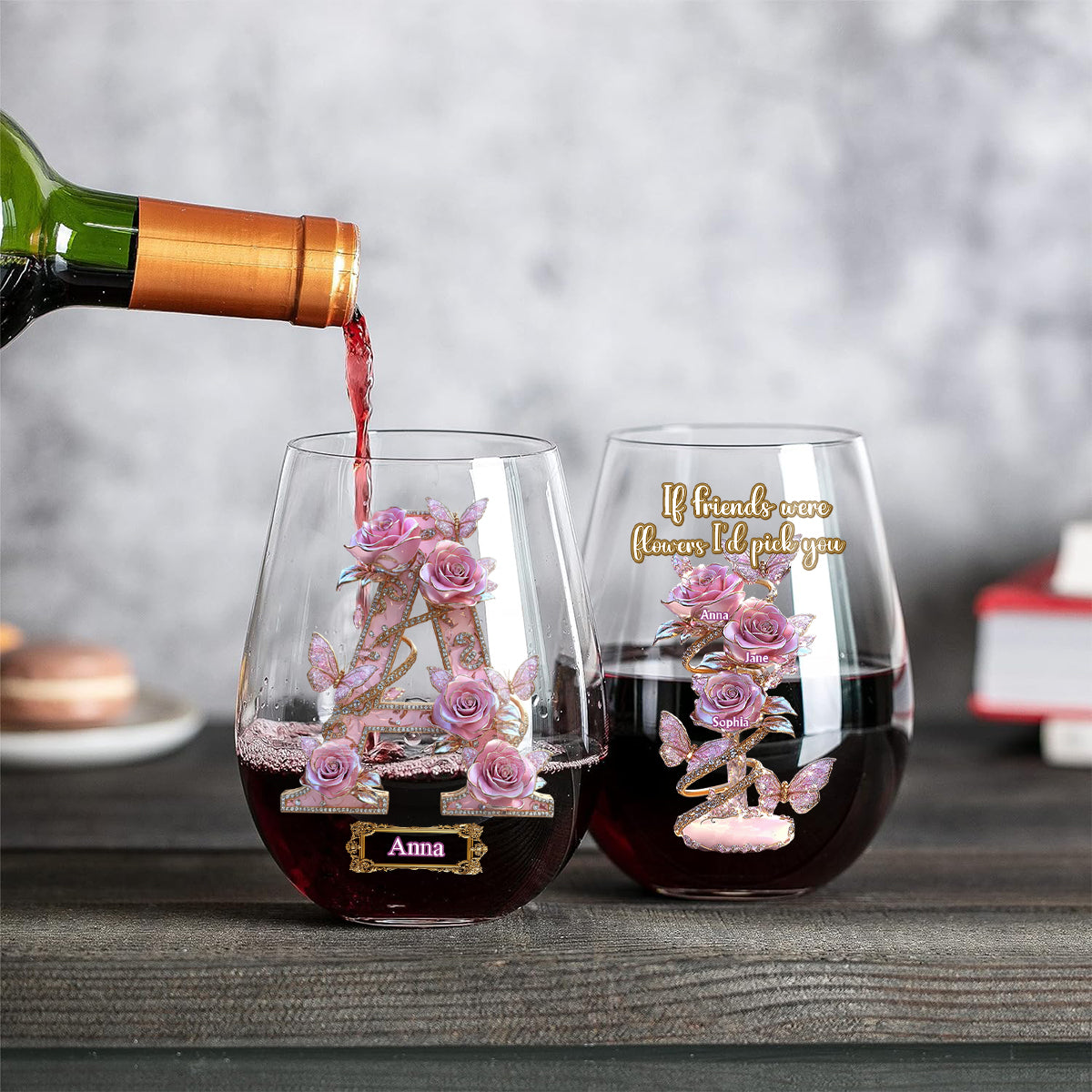 If Friends Were Flowers, I'd Pick You - Personalized Bestie All Over Wine Glass