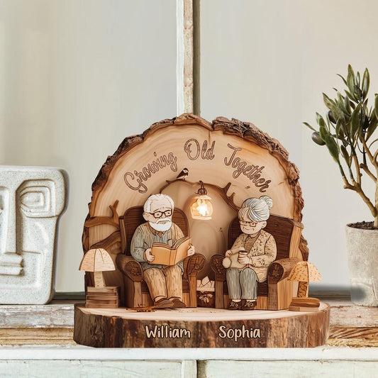 Growing Old Together - Personalized Couple Custom Shaped Wood Plaque