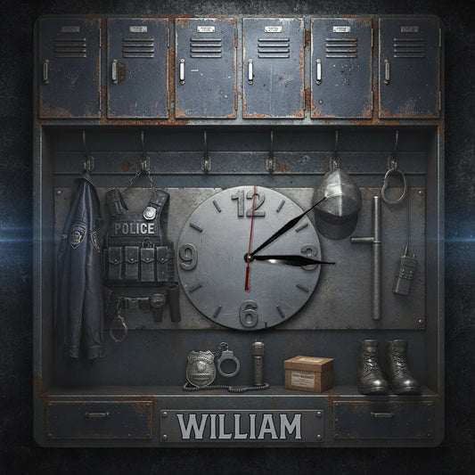 Dienen und Schützen – Kunst für den Spind der Polizei – Personalisierte LED-Wanduhr für Polizeibeamte