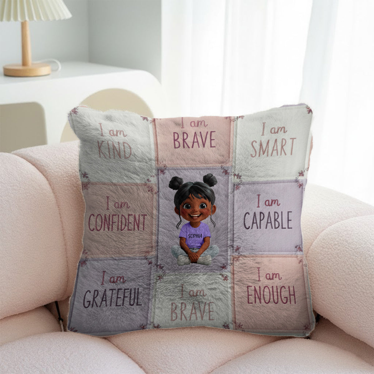 I Am Kind - Affirmation Gift For Kid - Personalized Kid Faux Fur Square Pillow
