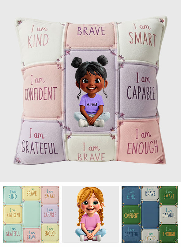 I Am Kind - Affirmation Gift For Kid - Personalized Kid Faux Fur Square Pillow
