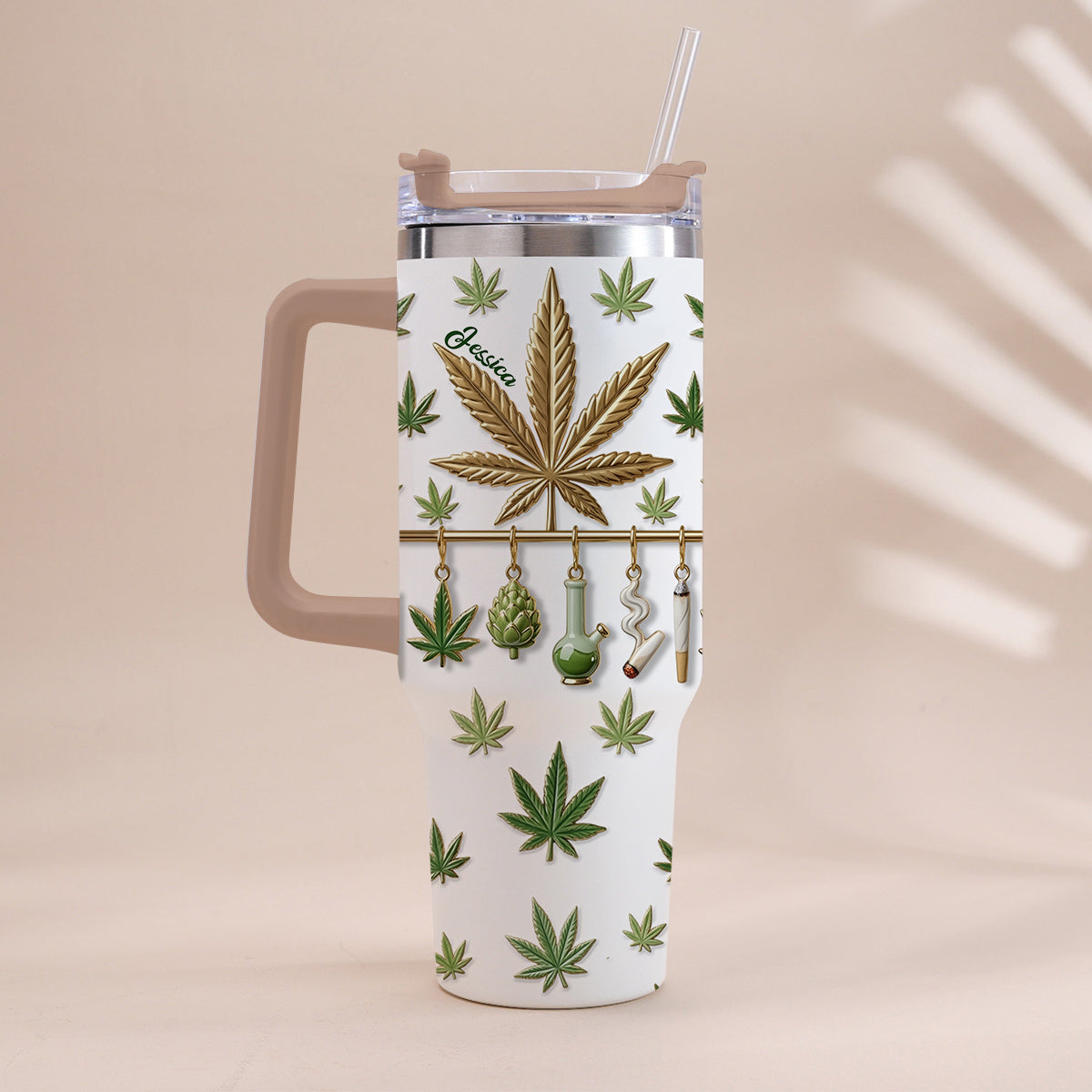 Green Magic Leaf - Personalized Weed Tumbler With Handle
