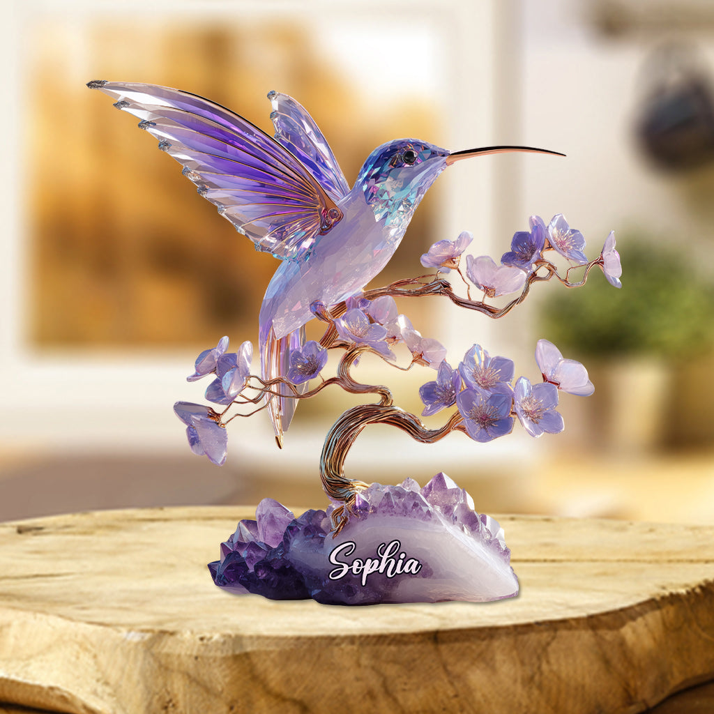 Stunning Amethyst Styled Hummingbird - Personalized Hummingbird Custom Shaped Acrylic Plaque