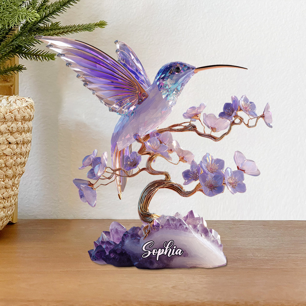 Stunning Amethyst Styled Hummingbird - Personalized Hummingbird Custom Shaped Acrylic Plaque