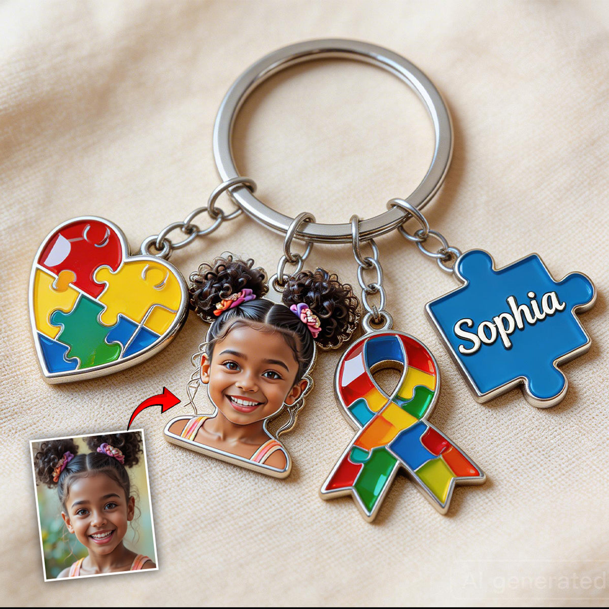 Custom Any Photo Autism Awareness - Personalized Autism Awareness Keychain With Charms