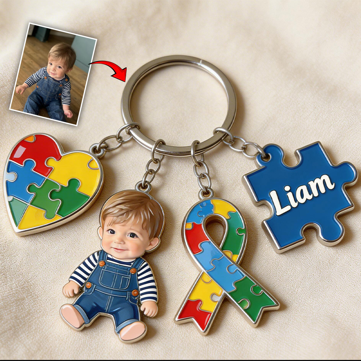 Custom Any Photo Autism Awareness - Personalized Autism Awareness Keychain With Charms
