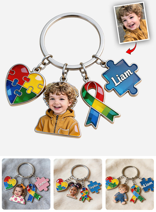 Custom Any Photo Autism Awareness - Personalized Autism Awareness Keychain With Charms
