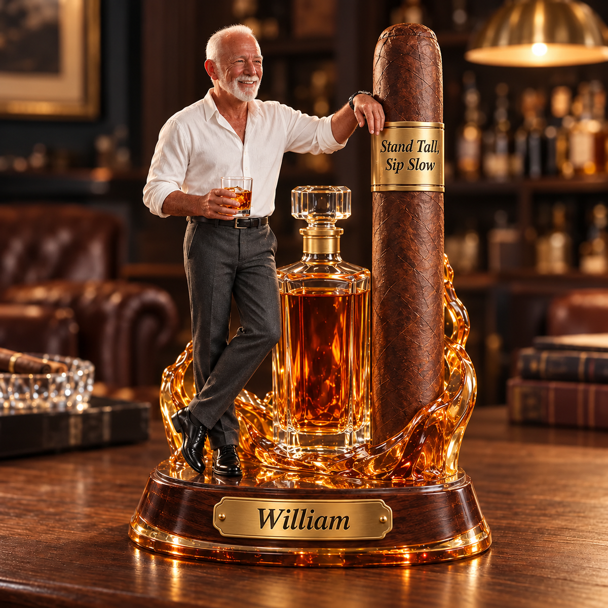 Personalized Whiskey Acrylic Plaque - Custom Photo Standing Cigar Sculpture