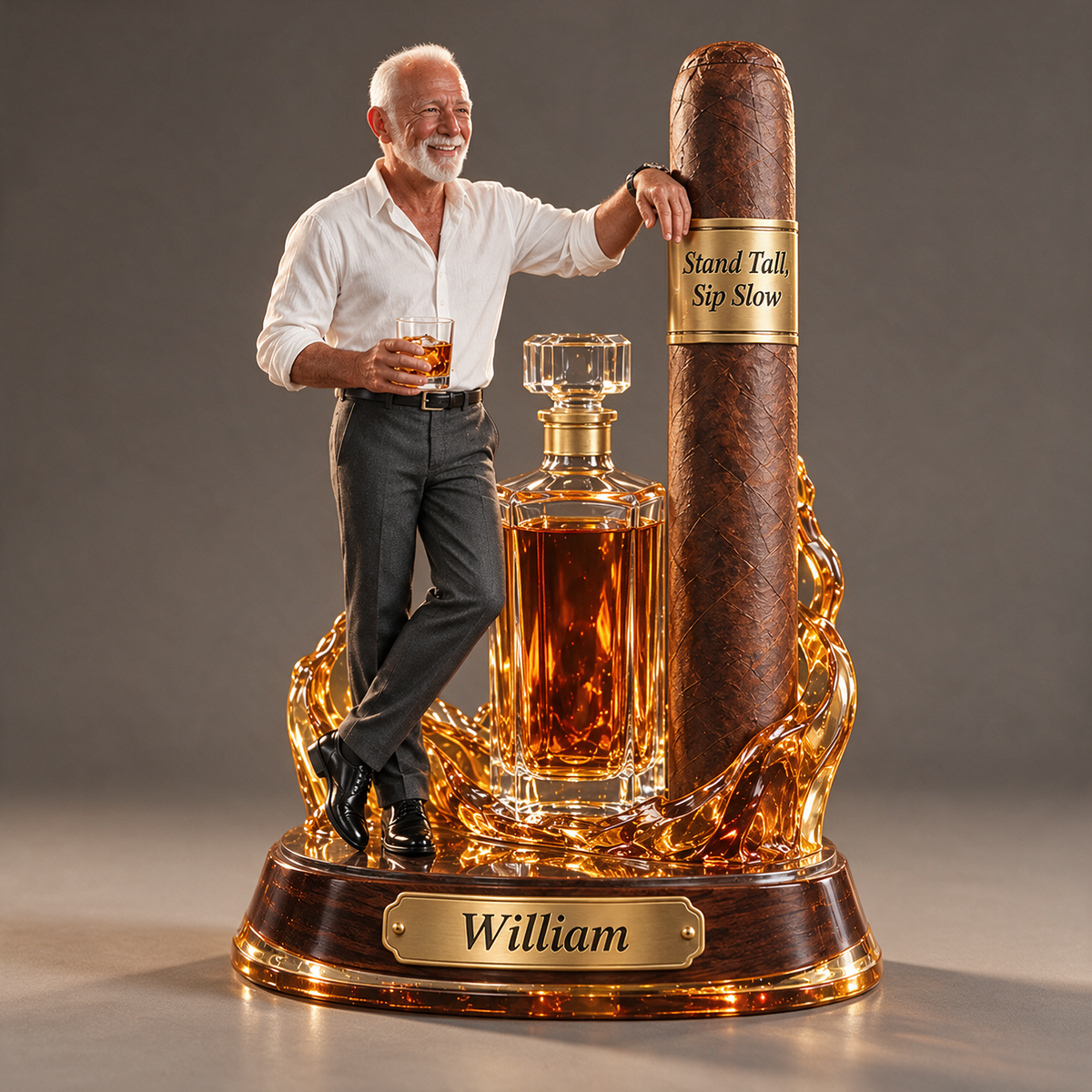 Personalized Whiskey Acrylic Plaque - Custom Photo Standing Cigar Sculpture