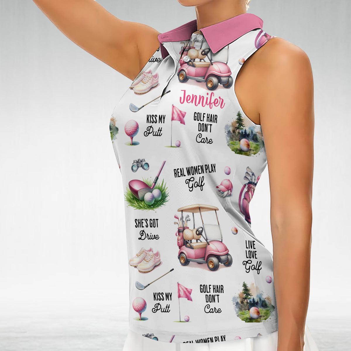 Les vraies femmes jouent au golf - Polo de golf sans manches personnalisé