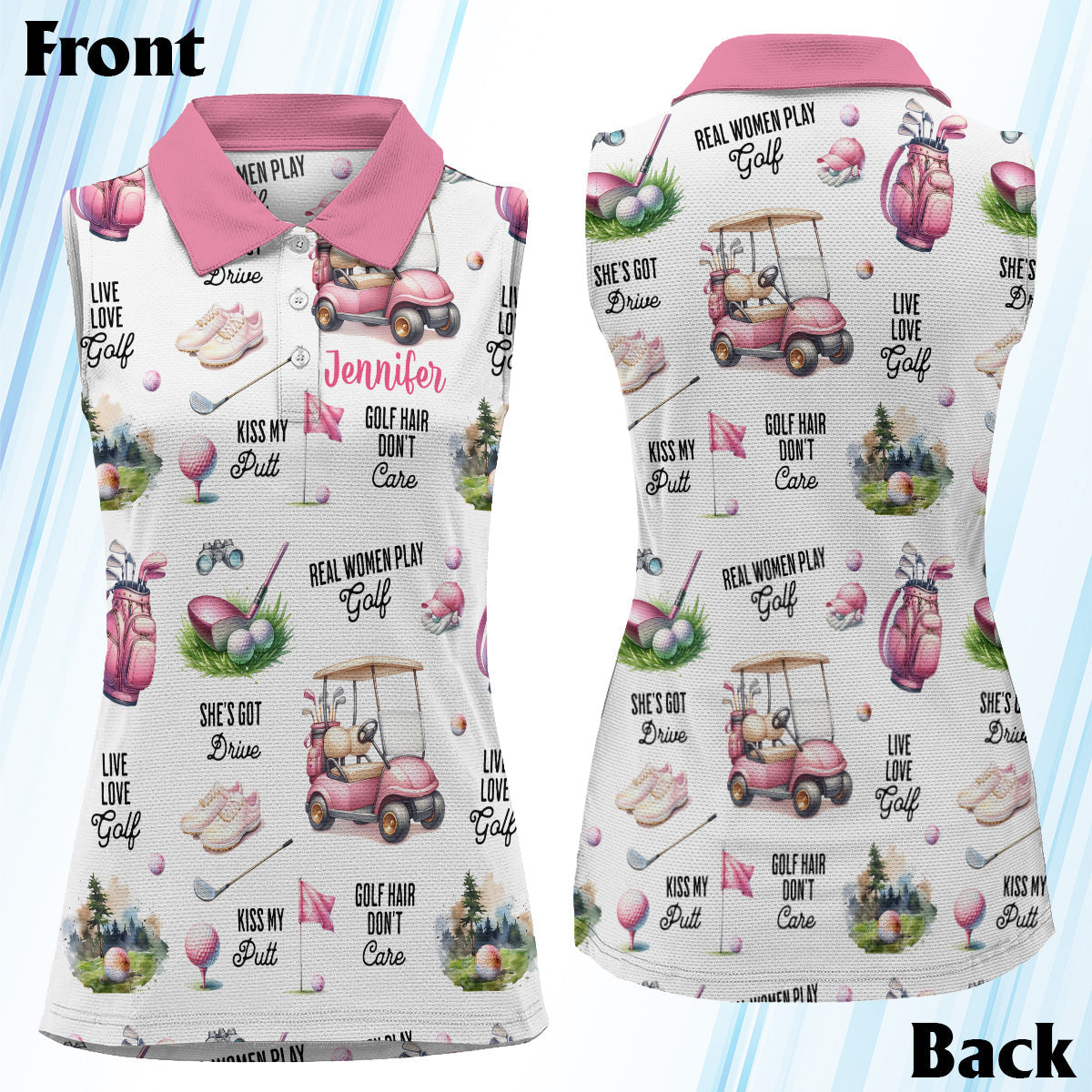Les vraies femmes jouent au golf - Polo de golf sans manches personnalisé