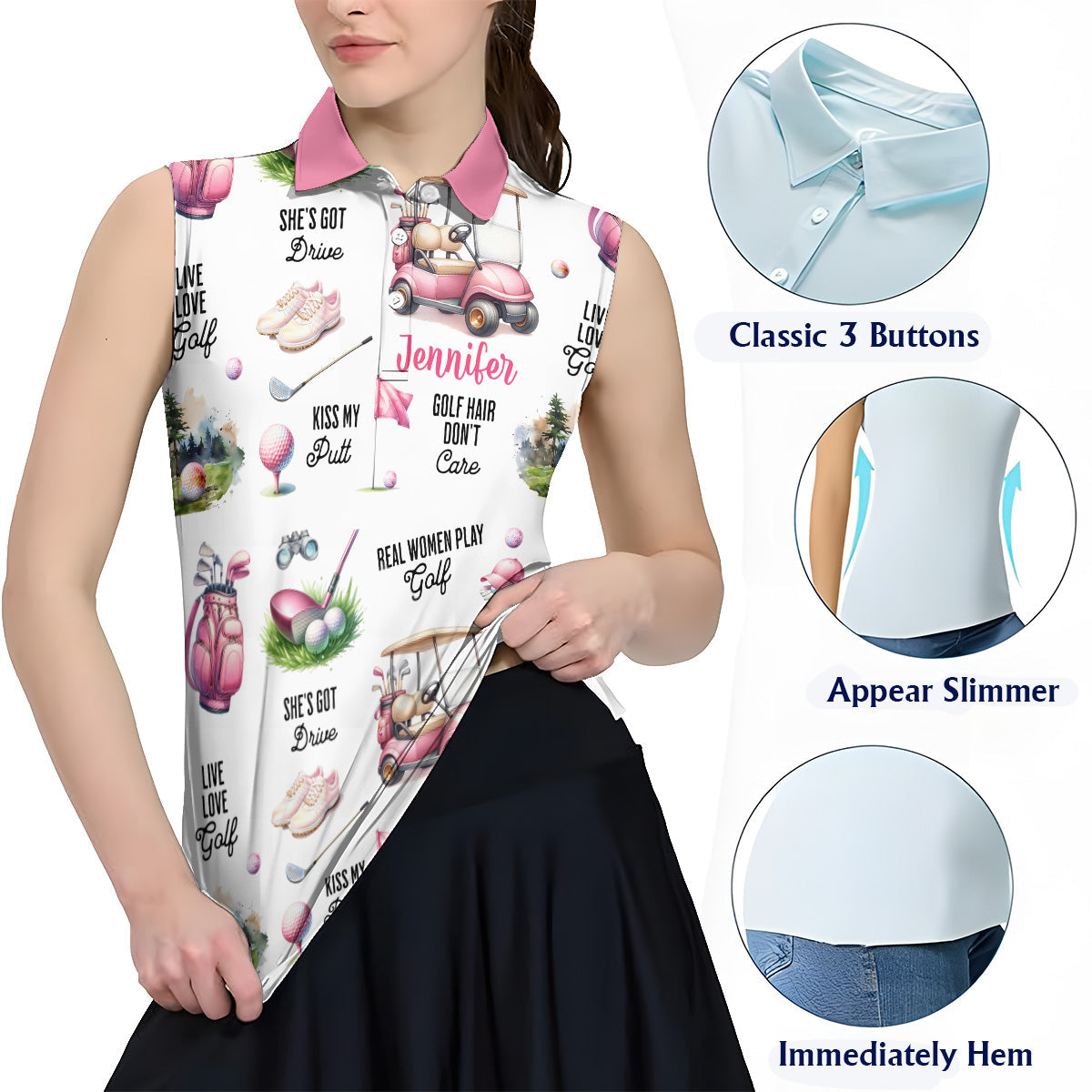 Les vraies femmes jouent au golf - Polo de golf sans manches personnalisé