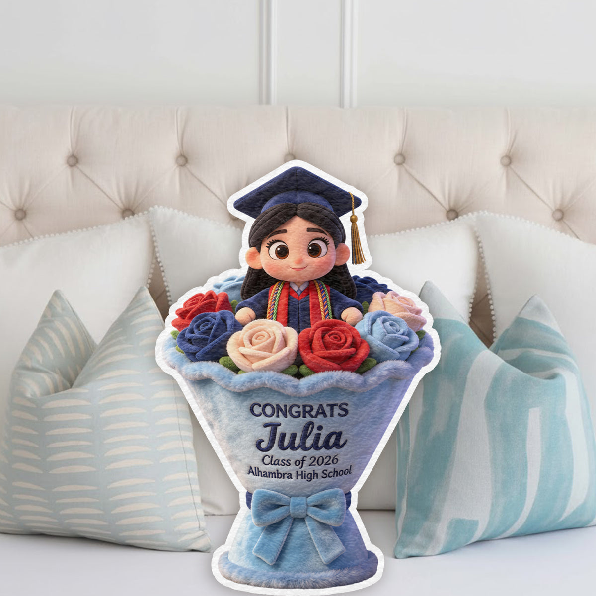 Graduation Flower - Personalized Graduation Faux Fur Shaped Pillow