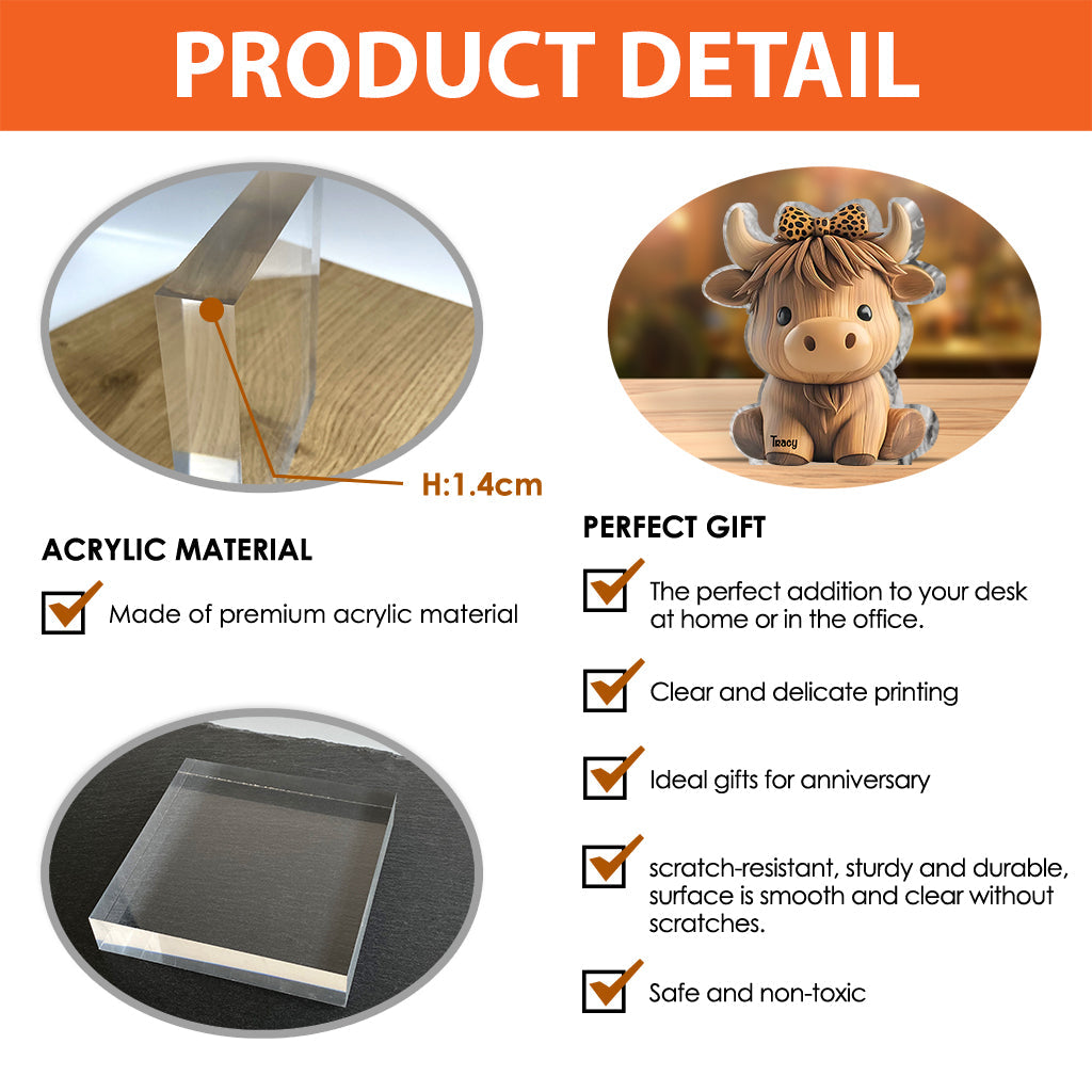 Cute Highland Cow - Personalized Highland Cow Custom Shaped Acrylic Plaque