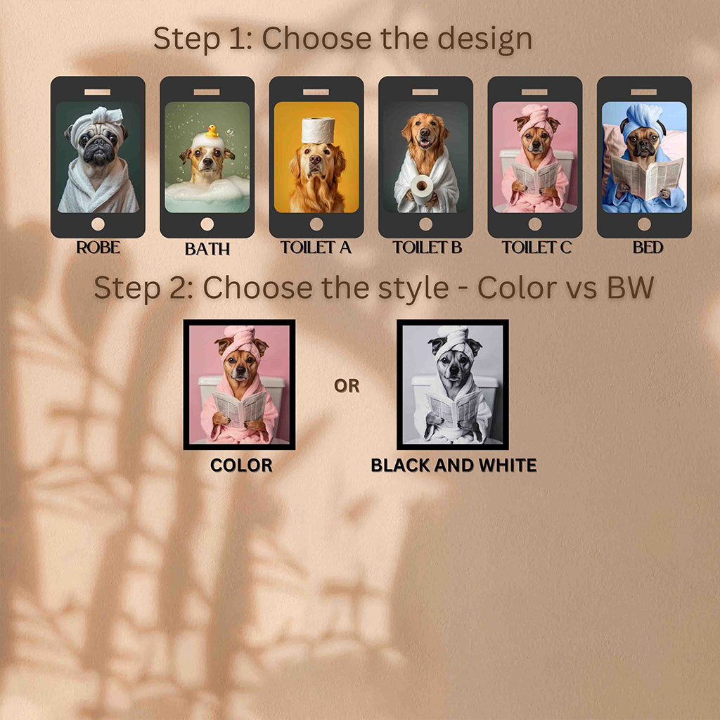 Custom Pet Portrait Photo Funny Bathroom Art - Personalized Dog Canvas And Poster