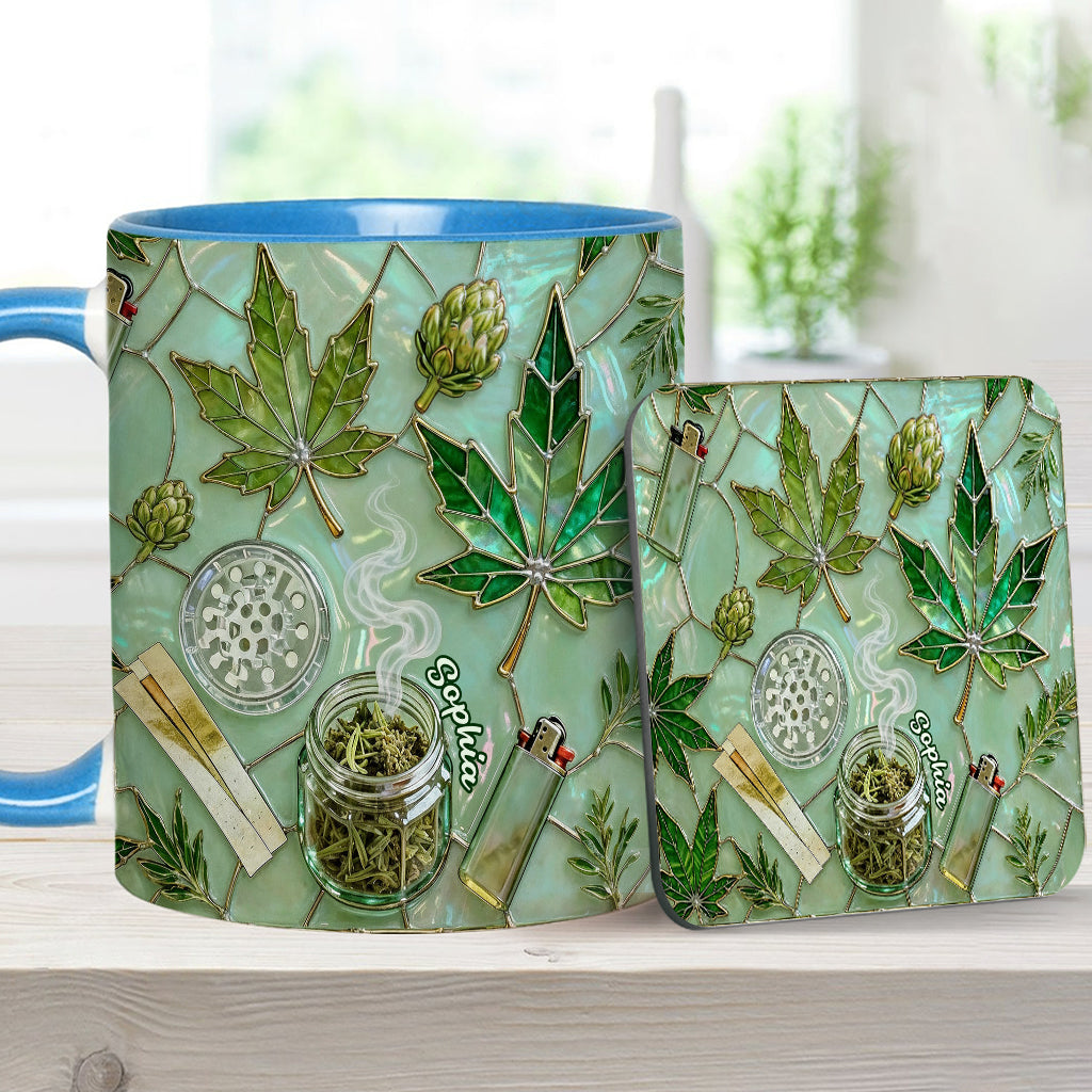Feuille de magie verte - Mug et sous-verre personnalisés avec motif cannabis