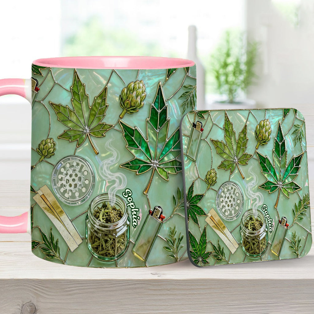Feuille de magie verte - Mug et sous-verre personnalisés avec motif cannabis