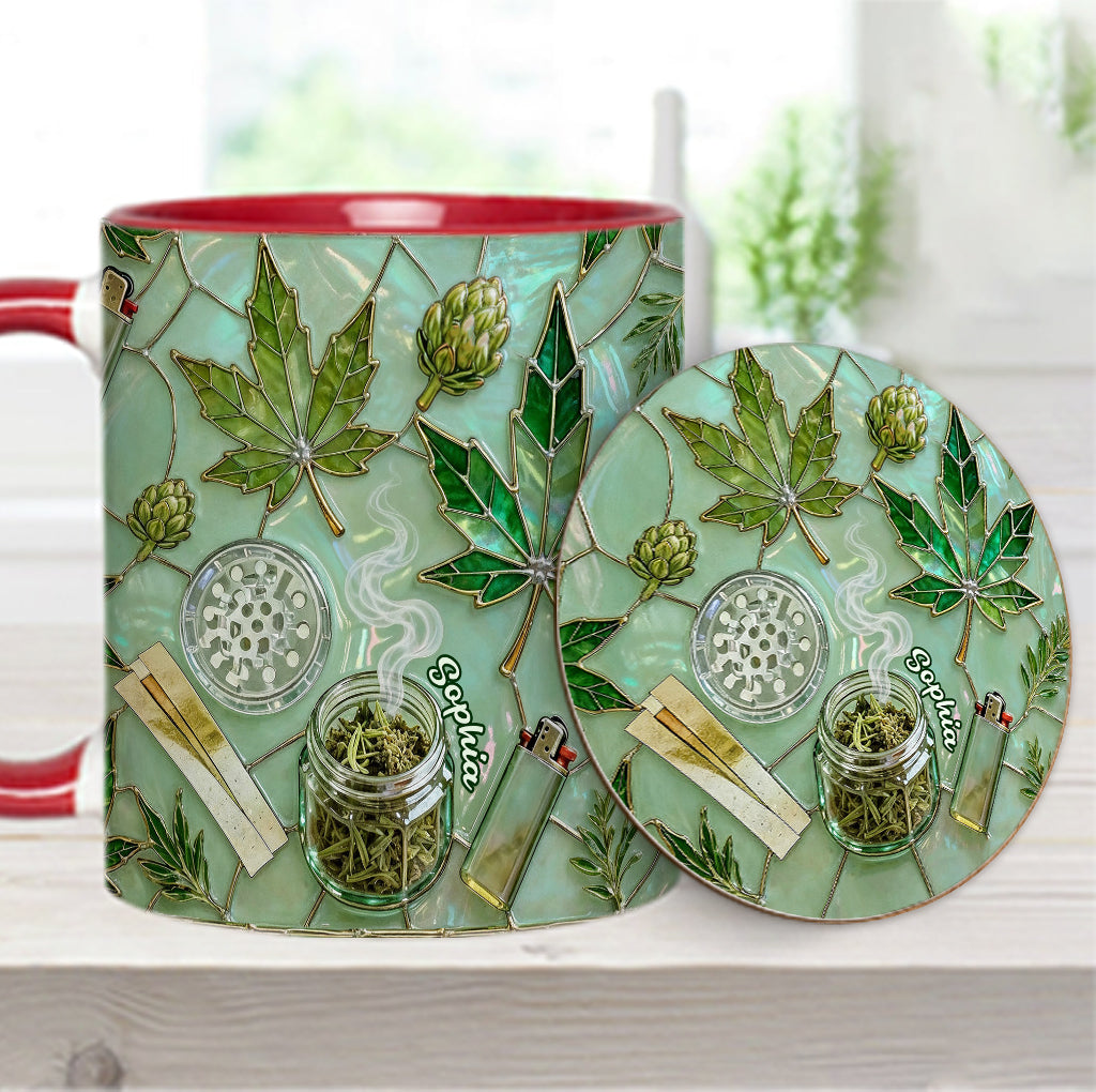 Feuille de magie verte - Mug et sous-verre personnalisés avec motif cannabis
