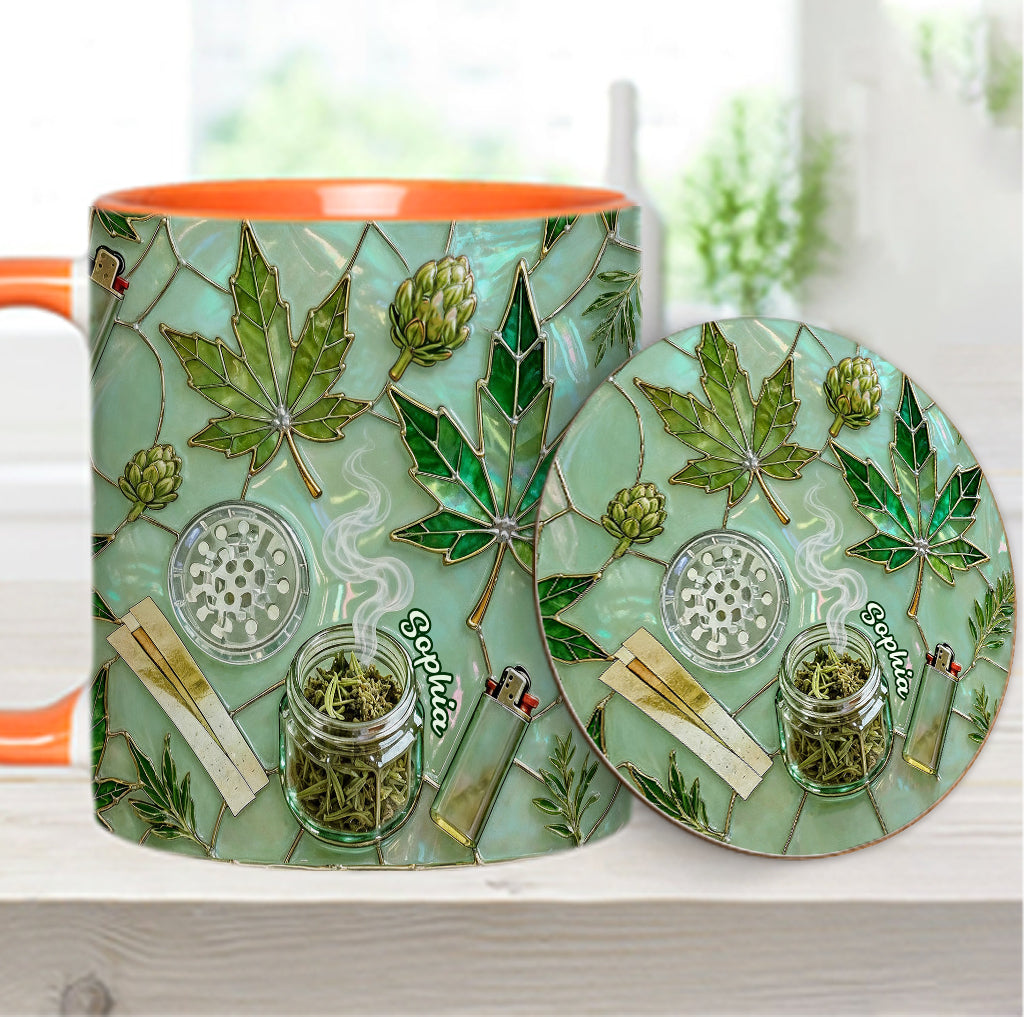 Feuille de magie verte - Mug et sous-verre personnalisés avec motif cannabis