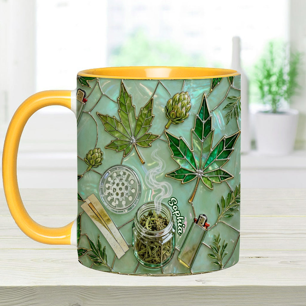 Feuille de magie verte - Mug et sous-verre personnalisés avec motif cannabis
