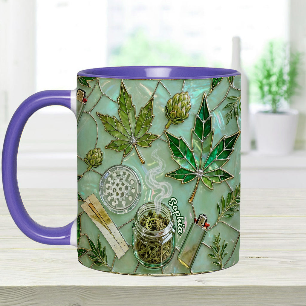 Feuille de magie verte - Mug et sous-verre personnalisés avec motif cannabis