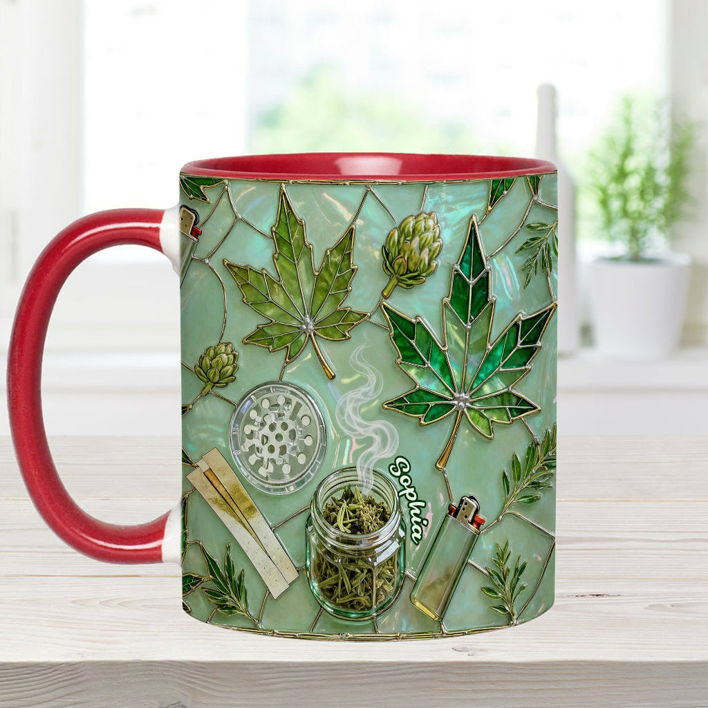 Feuille de magie verte - Mug et sous-verre personnalisés avec motif cannabis