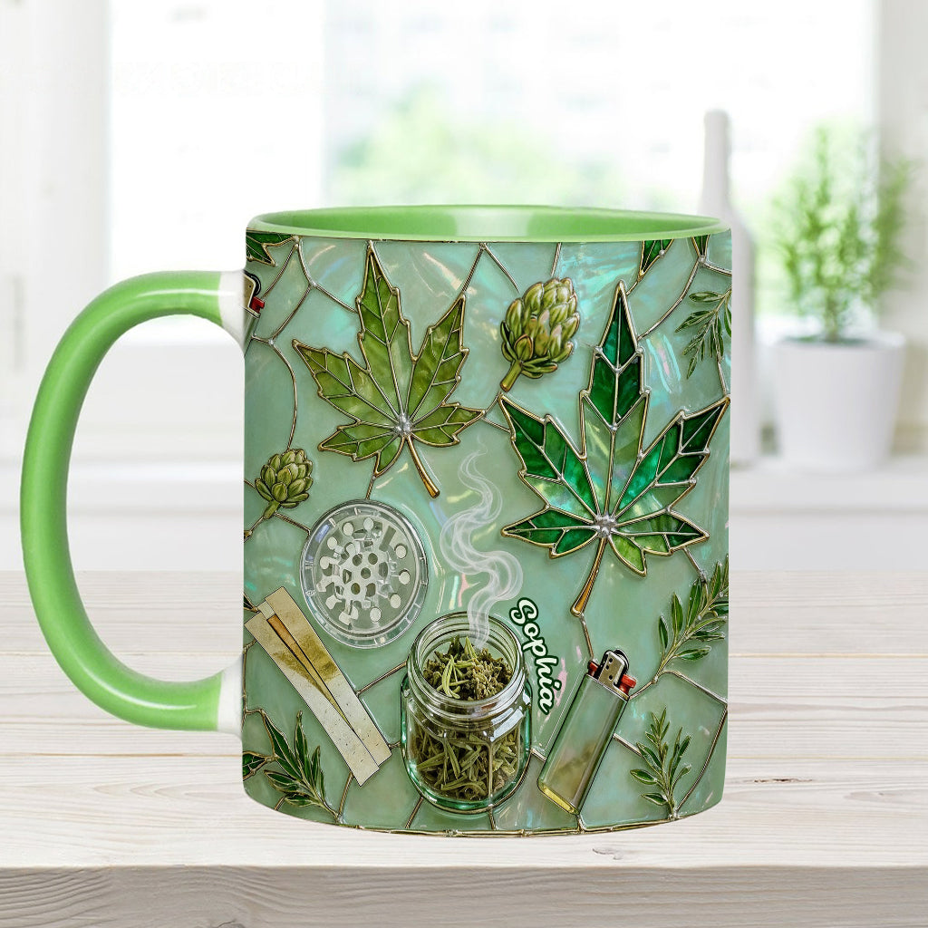 Feuille de magie verte - Mug et sous-verre personnalisés avec motif cannabis