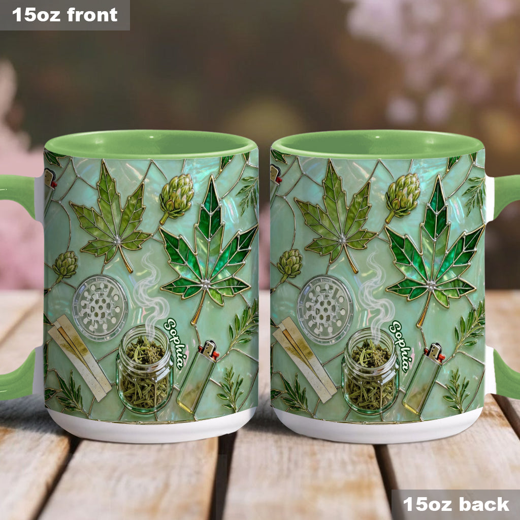 Feuille de magie verte - Mug et sous-verre personnalisés avec motif cannabis