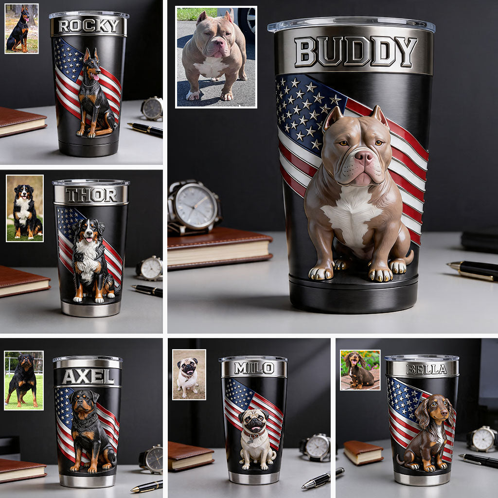Personalisierter Hundetumbler mit amerikanischem Flaggenmuster