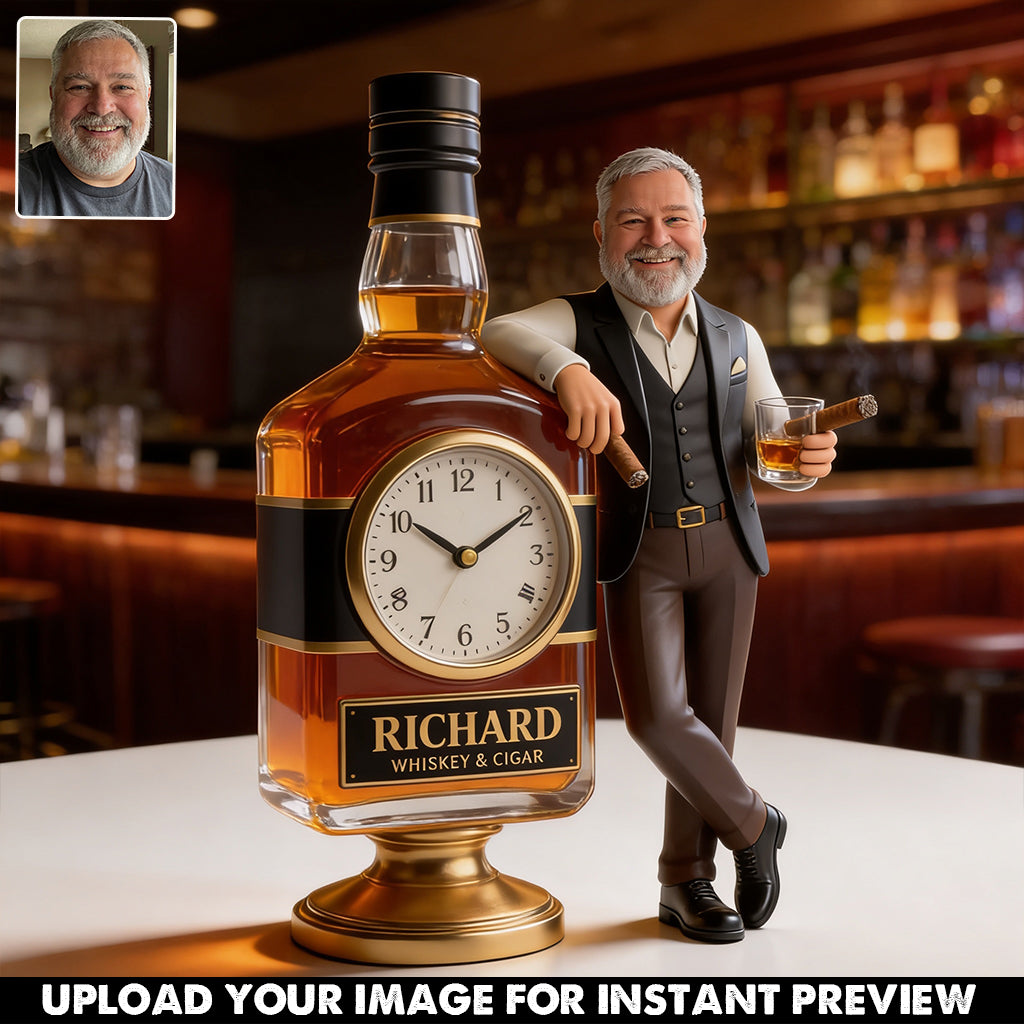 Whiskey und Zigarre - Personalisierte Whisky Tischuhr Plakette