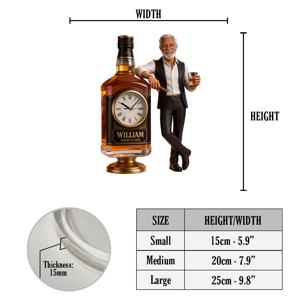 Whiskey und Zigarre - Personalisierte Whisky Tischuhr Plakette