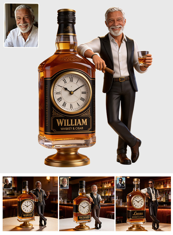 Whiskey und Zigarre - Personalisierte Whisky Tischuhr Plakette