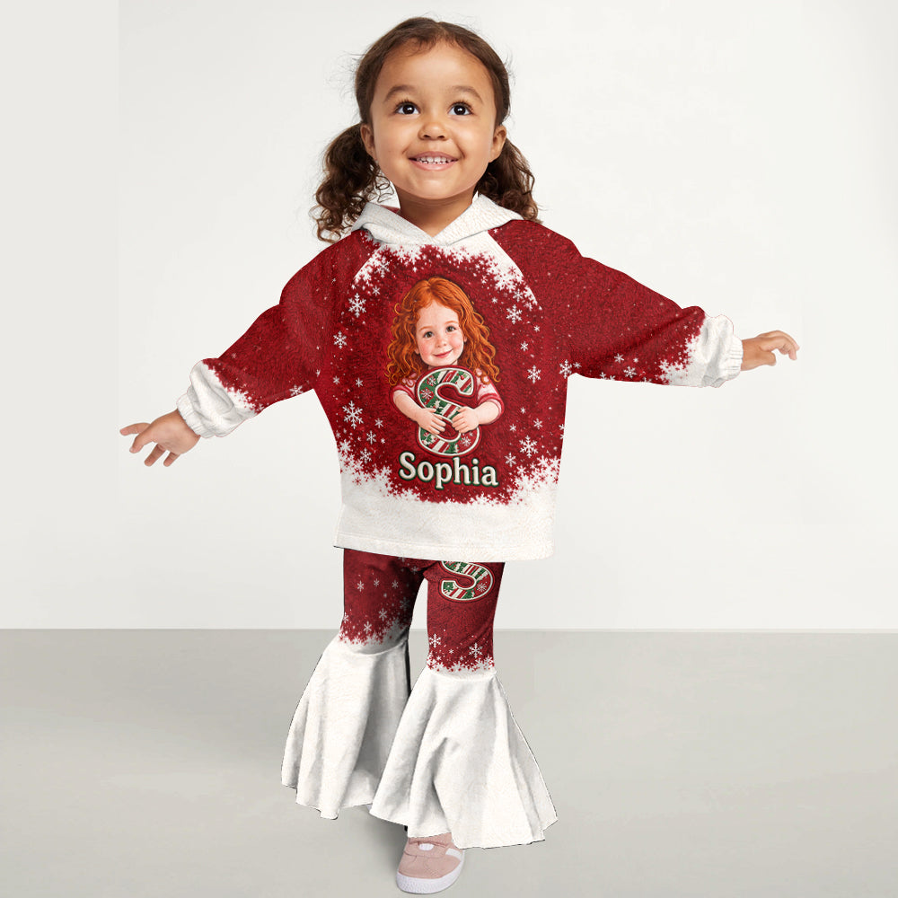 Toute photo, alphabet personnalisé - Ensemble de sweat à capuche et leggings évasés pour enfants