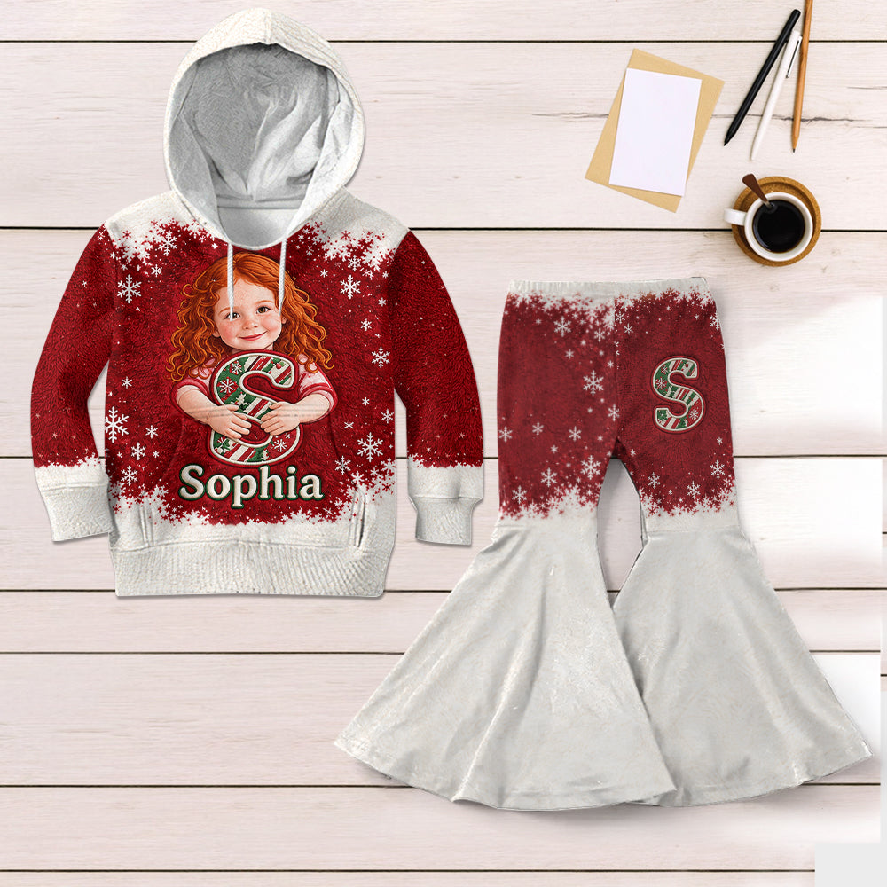 Toute photo, alphabet personnalisé - Ensemble de sweat à capuche et leggings évasés pour enfants