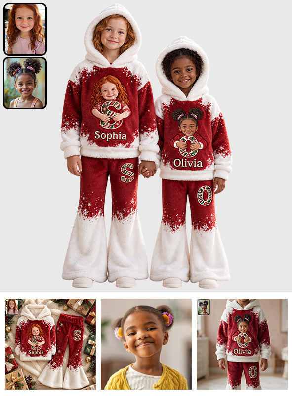 Toute photo, alphabet personnalisé - Ensemble de sweat à capuche et leggings évasés pour enfants