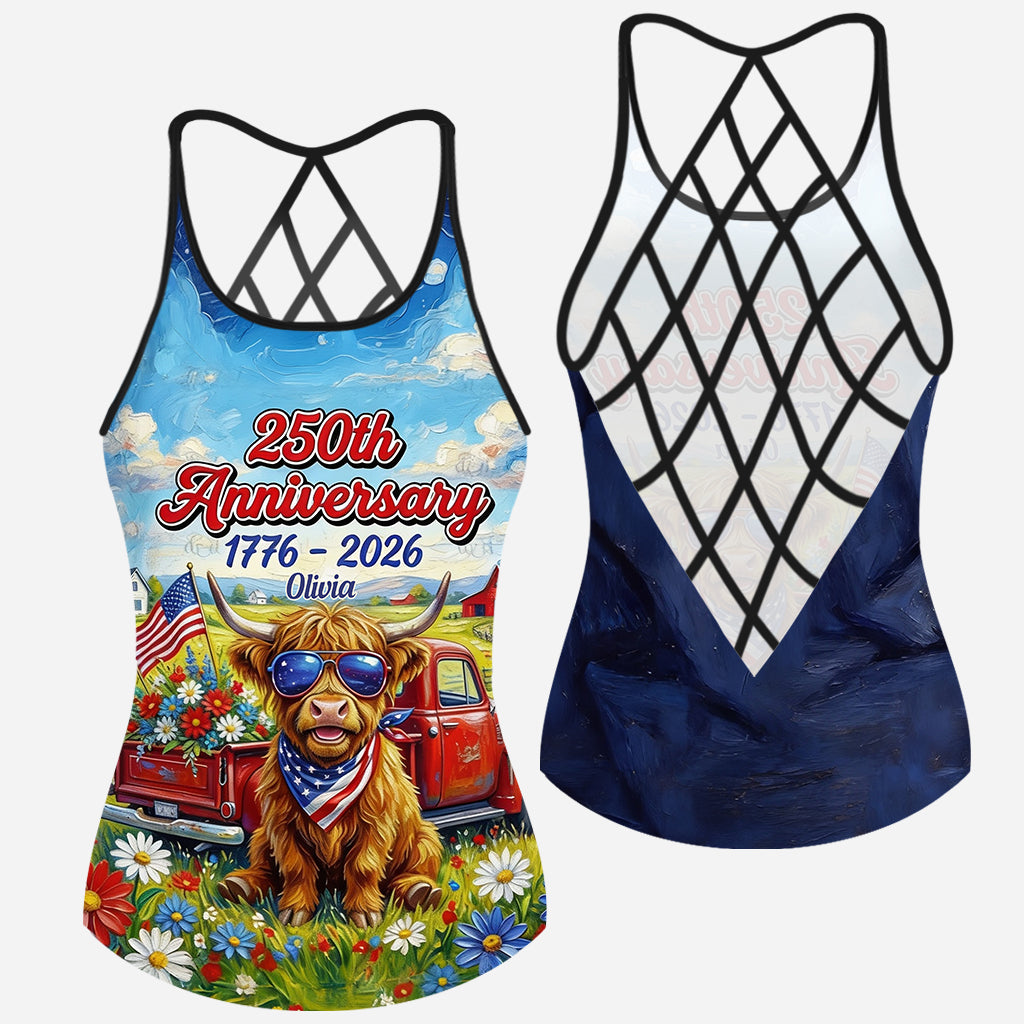 250th Anniversary - Personalized Highland Cow Cross Tank Top