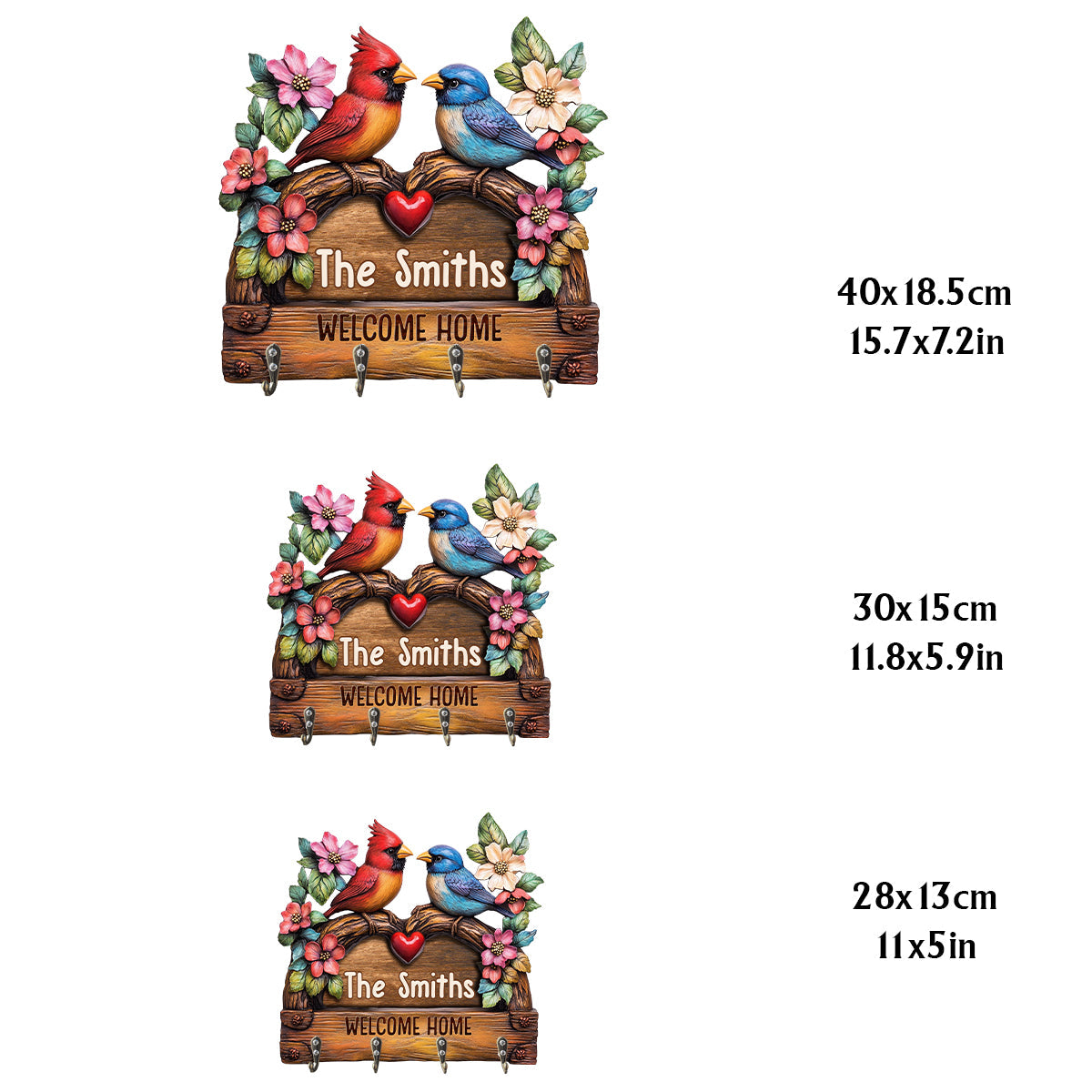 Bienvenue à la maison ! Porte-clés familial personnalisé aux formes uniques.