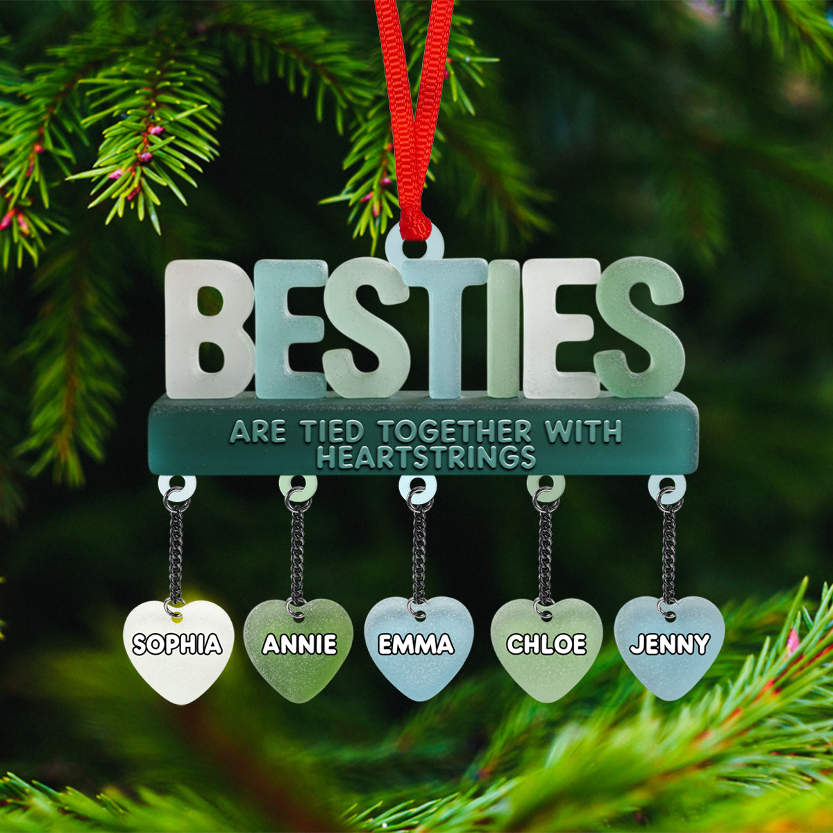 Besties Are Tied Together With Heartstrings - Personalized Bestie Ornament With Charm
