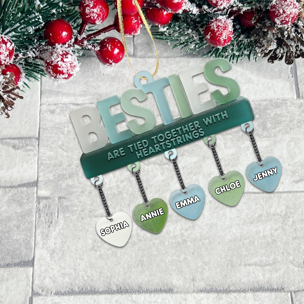 Besties Are Tied Together With Heartstrings - Personalized Bestie Ornament With Charm