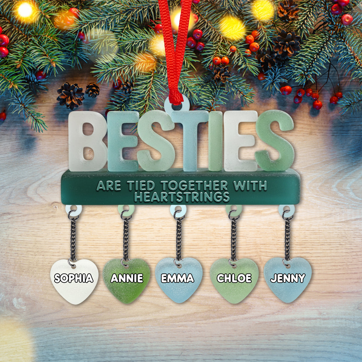 Besties Are Tied Together With Heartstrings - Personalized Bestie Ornament With Charm